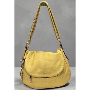 Leather Hobo Shoulder Bag Yellow Conv Strap Silver Tone B Makowsky Y2K READ
